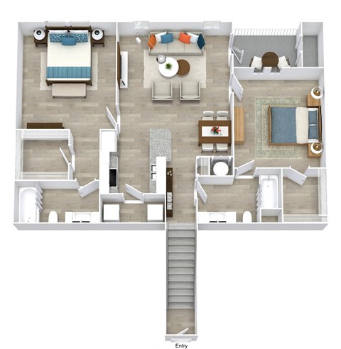Floor plan for 2 beds, 2 baths, 1125 sqft
